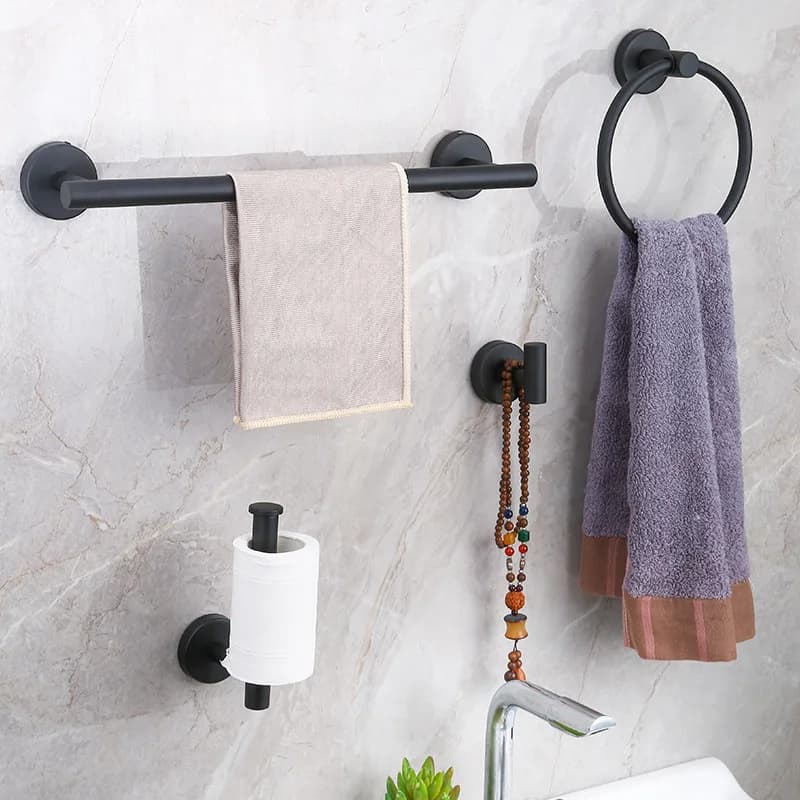 Set di Accessori per Bagno in Acciaio Inox da Parete: Porta Asciugamani, Anello Porta Asciugamani, Porta Rotolo Carta Igienica, Gancio Appendiabiti