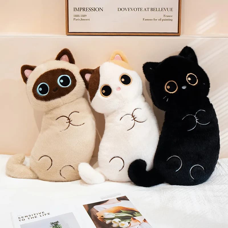 Cuscino Rotondo a Forma di Gatto Cartoon, Peluche Kawaii di Gatto Siamese, Cuscino per Dormire per Bambini, Divertente Regalo Giocattolo per Bambini