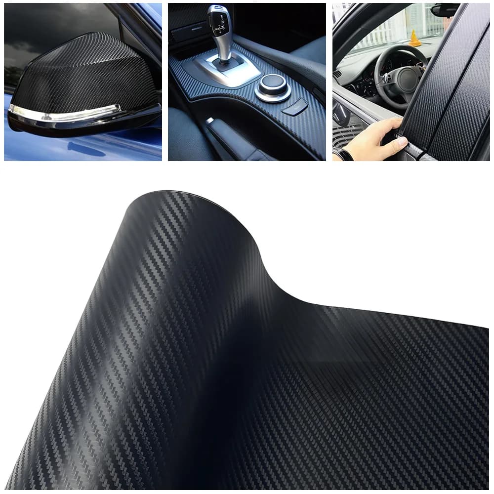 Pellicola adesiva impermeabile per auto in vinile 3D nero in fibra di carbonio per adesivo decorativo esterno per interni automobilistici fai-da-te