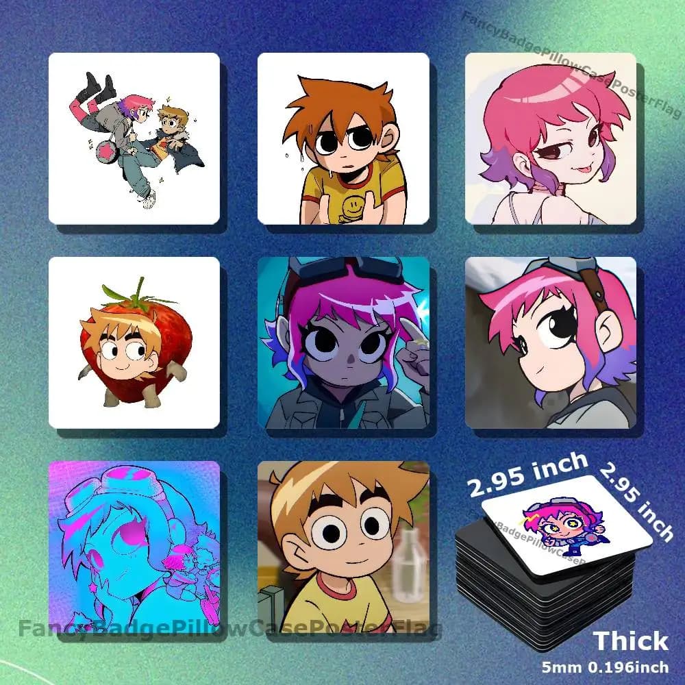 S-Scott Pilgrim Vs The World Acrylic Refrigerator Magnets Square Tiles with Magnetic Sheets for Home Decoration