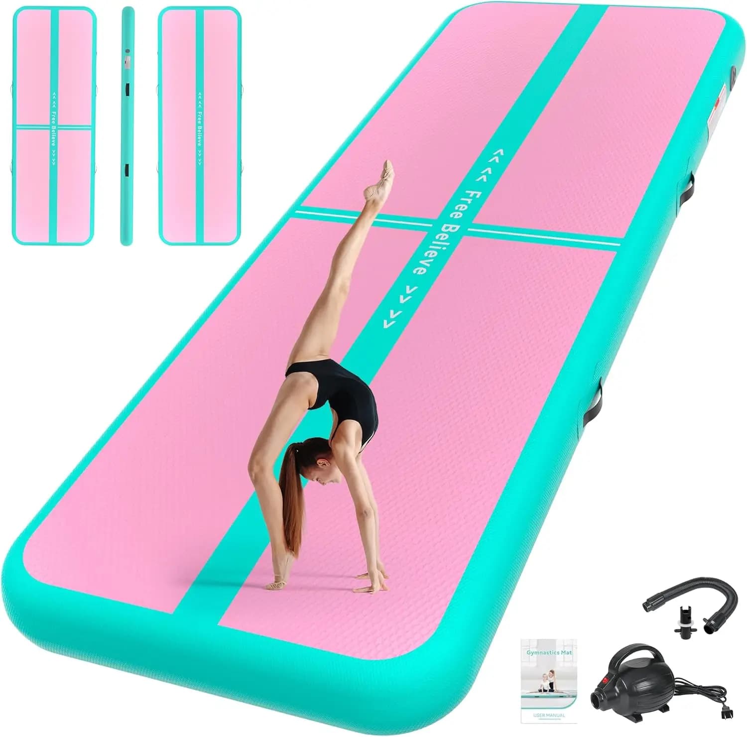 Tappetini Gonfiabili per Ginnastica 10/13/16/20ft per Uso Domestico con Pompa, Spessore 4"/6" per Cheerleading, Yoga, Ginnastica, Esercizi