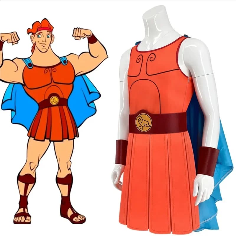 Costume da Cosplay di Ercole, Tuta Fantasy con Gilet e Mantello, Abbigliamento per Feste di Halloween e Carnevale