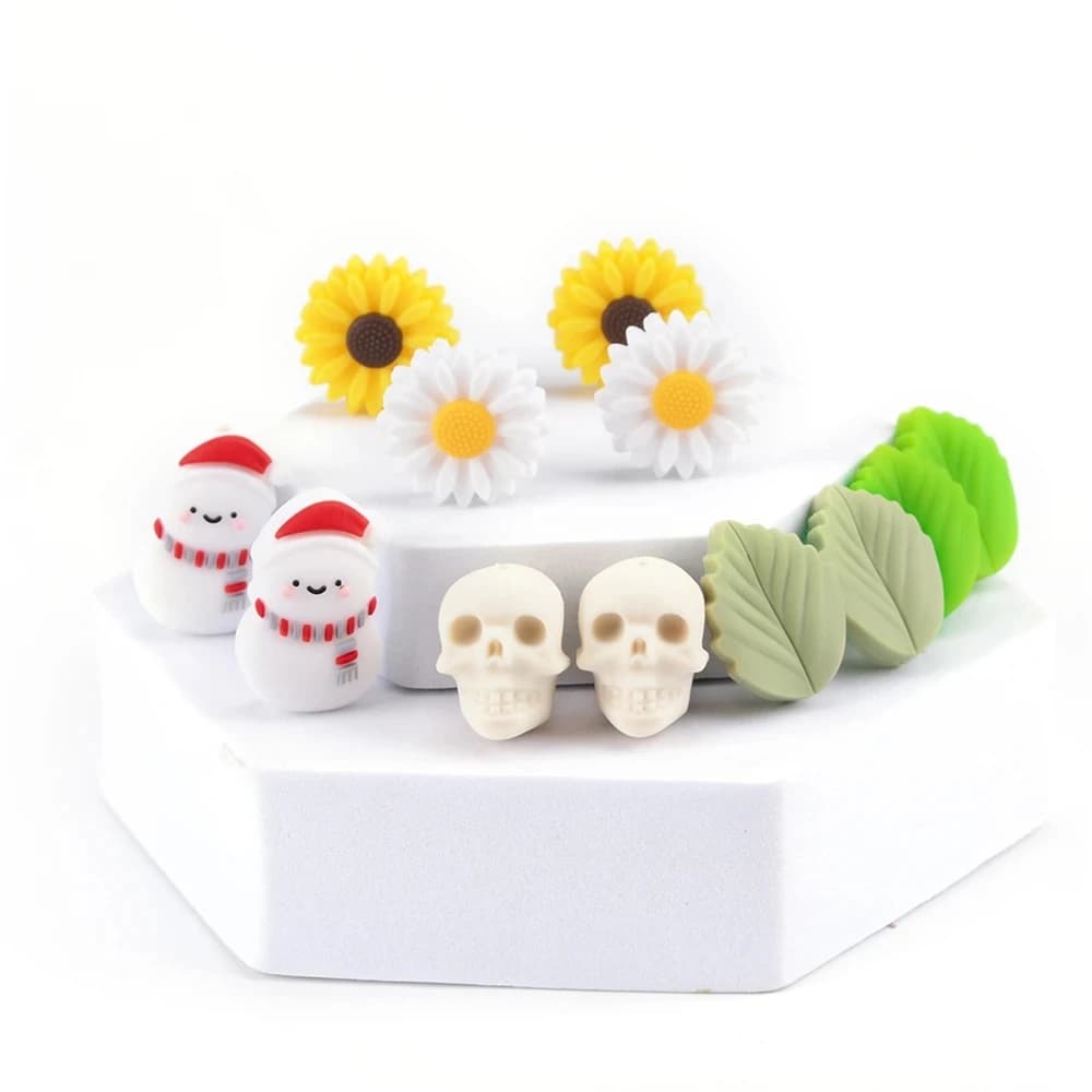 LOFCA 10pcs Leaf Silicone Beads Donuts BPA Free Food Grade Baby Silicone Cactus Teething Beads Toys Baby Pacifier Chain Gift DIY