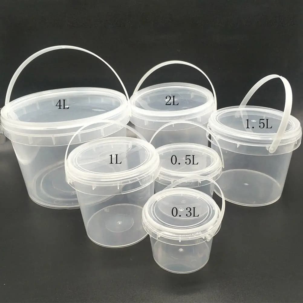 Secchio di Stoccaggio in Plastica PP Trasparente da 2L con Manico, Ideale per Conservare Gelato, Zuppe, Piccoli Oggetti, Vernici, Uso Domestico