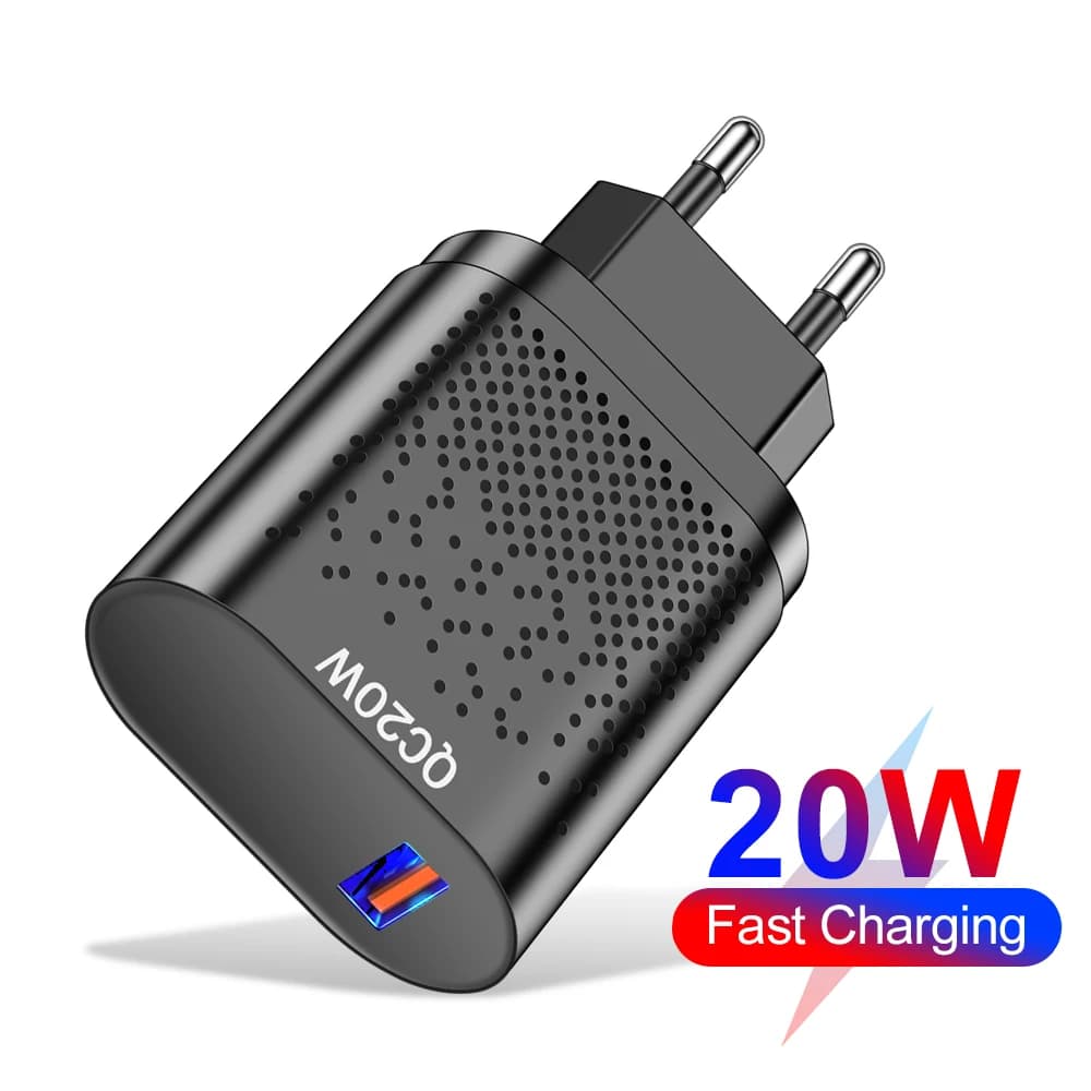 Caricatore USB Quick Charge 3.0 20W a ricarica rapida con adattatore EU/US/KR per iPhone 16 Xiaomi Samsung Huawei, caricatore portatile da viaggio