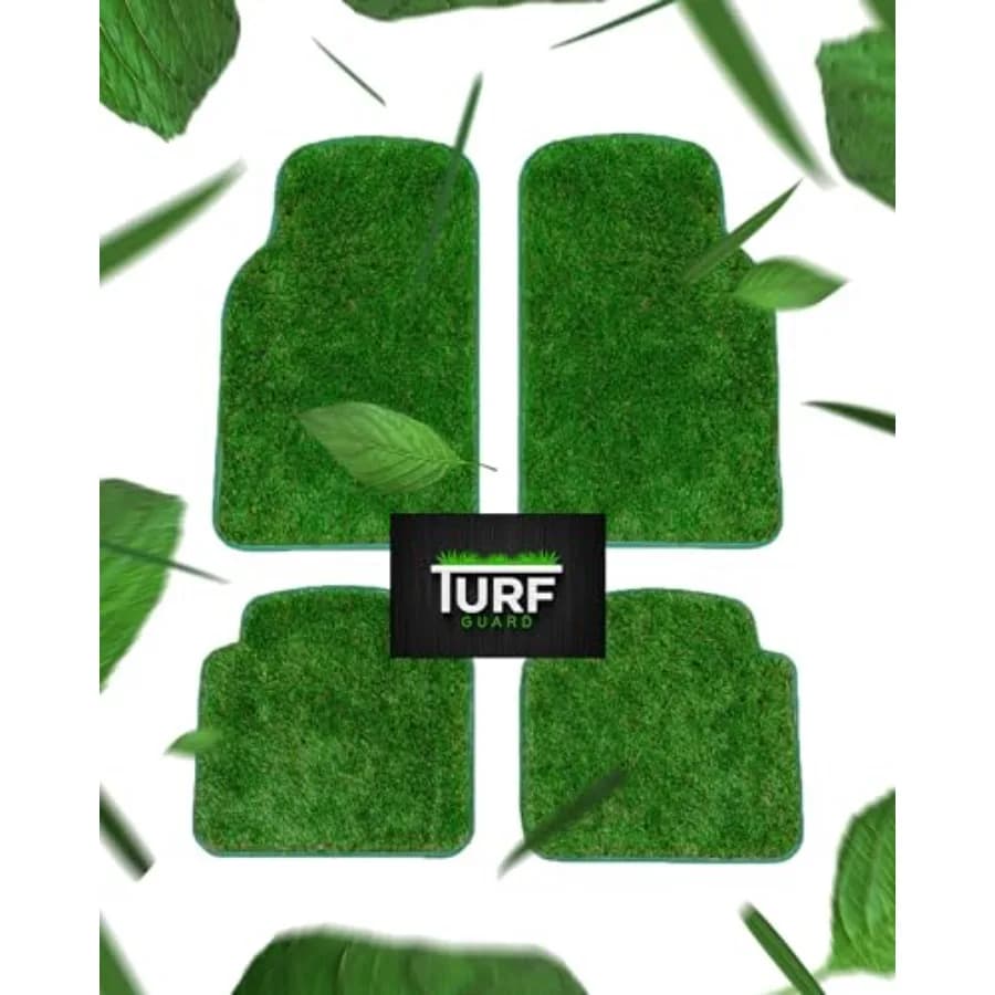 Artificial Grass Car Mats 4-Piece Green Turf Floor Mat Set with Non-Slip Rubber Backing, Universal Fit for Cars, Trucks SUVs by