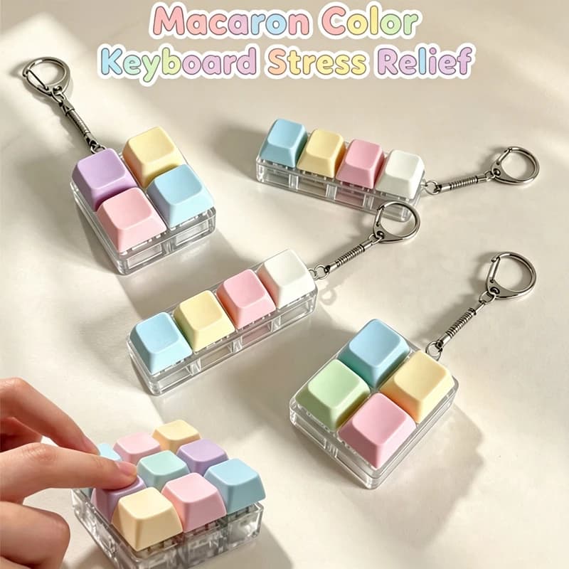 Mini Mechanical Keyboard Key Press Decompression Keychain Fidget Toy Detachable Swap Keycaps Anxiety Relief Portable Pocket Size
