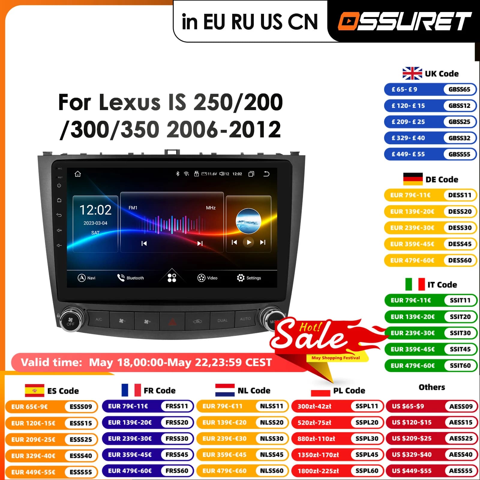 10.1 ''Carplay Android Auto Autoradio per Lexus IS250 IS300 IS200 IS220 IS350 Lettore video multimediale Navigazione Autoradio DSP