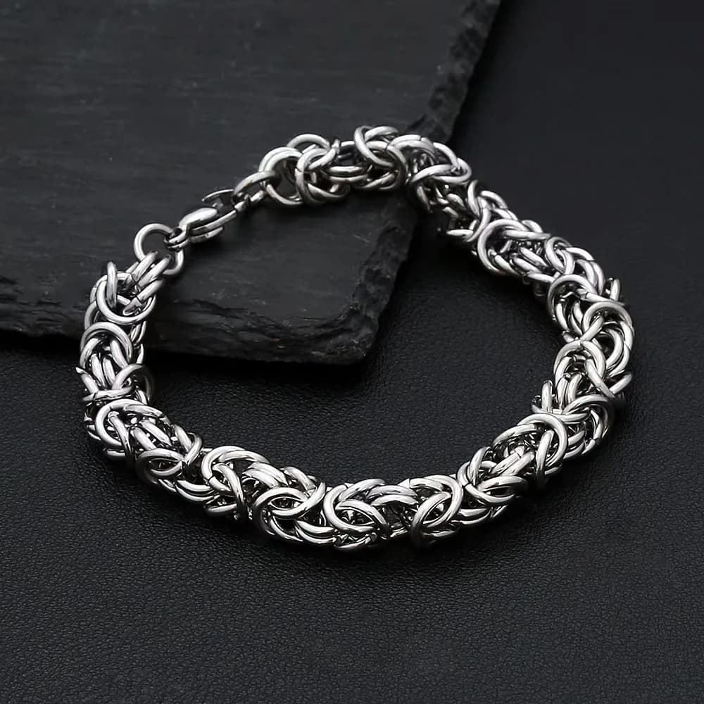 Byzantine Chain Bracelet Stainless Steel Interwoven Thick Link Unisex Punk Hip Hop Men Street Simple Fashion Wrist Jewelry