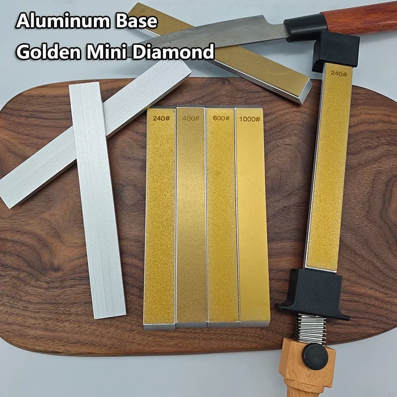 Set Professionale per Affilare Coltelli Golden Diamond, Kit ad Angolo Fisso, Pietre per Affilatura, Base in Alluminio per Coltelli da Cucina