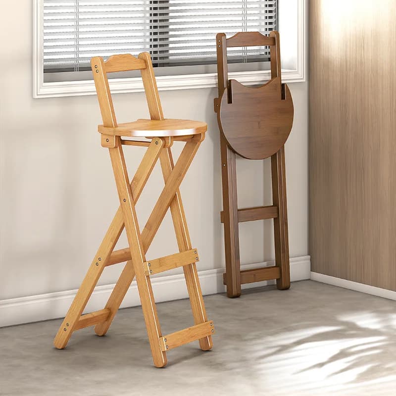 Sgabello da Bar Pieghevole Moderno Minimalista con Schienale in Legno Massello di Bambù, Altezza Bancone, per Isola Cucina, Colazione, Bar, Caffè, Sedia in Rattan