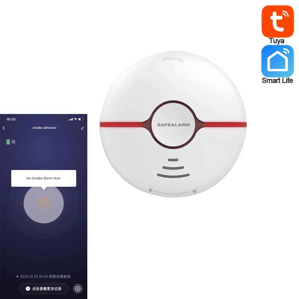 Smart Life Tuya Rilevatore di fumo Allarme antincendio di sicurezza domestica Sensore WiFi 2.4G Sigaretta wireless autonoma compatibile con Alexa Google