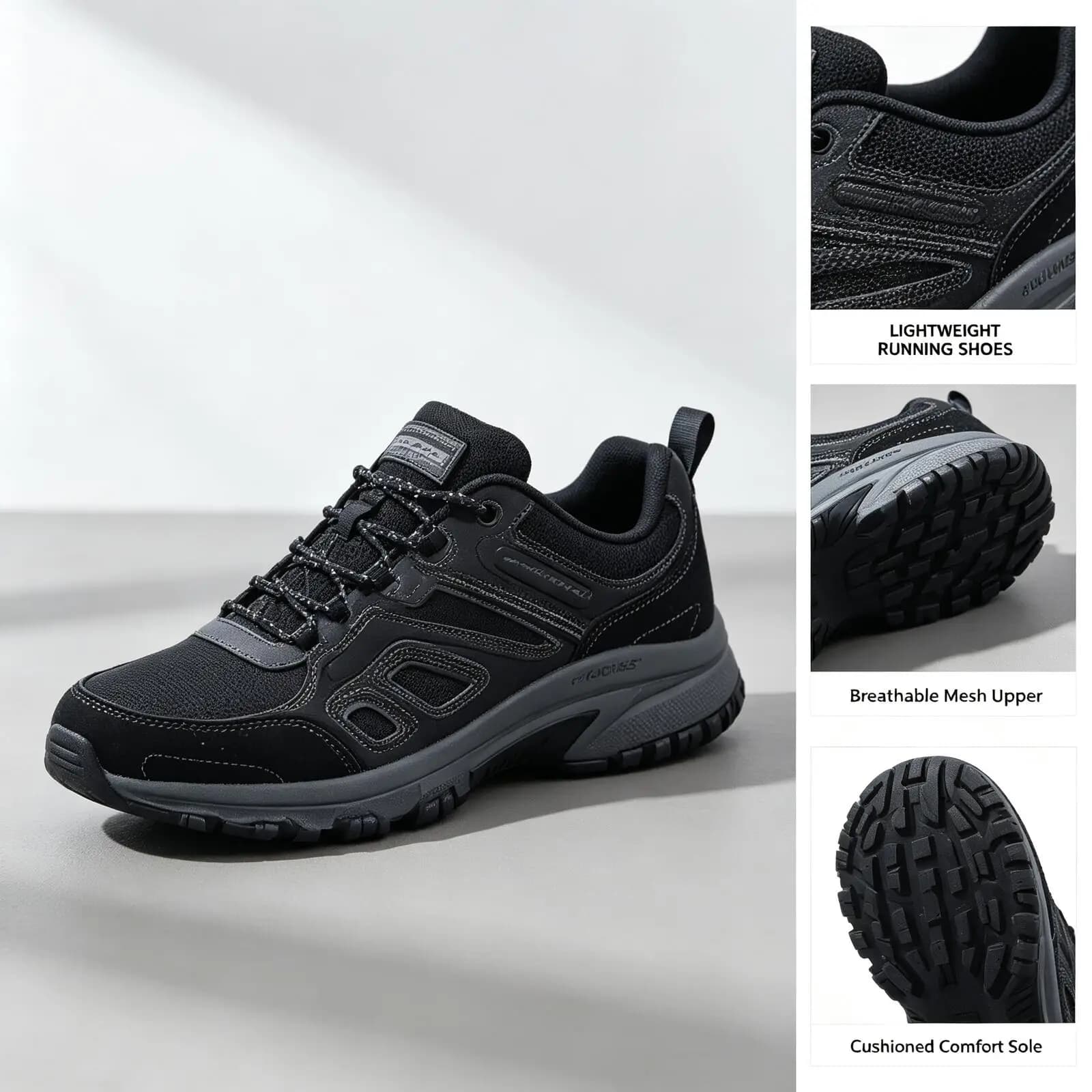 SKECHERS Women Running Shoes Breathable Mesh Upper Cushioned Sole Non Slip Walking Sneakers Athletic Sports Trainers 129005-BK