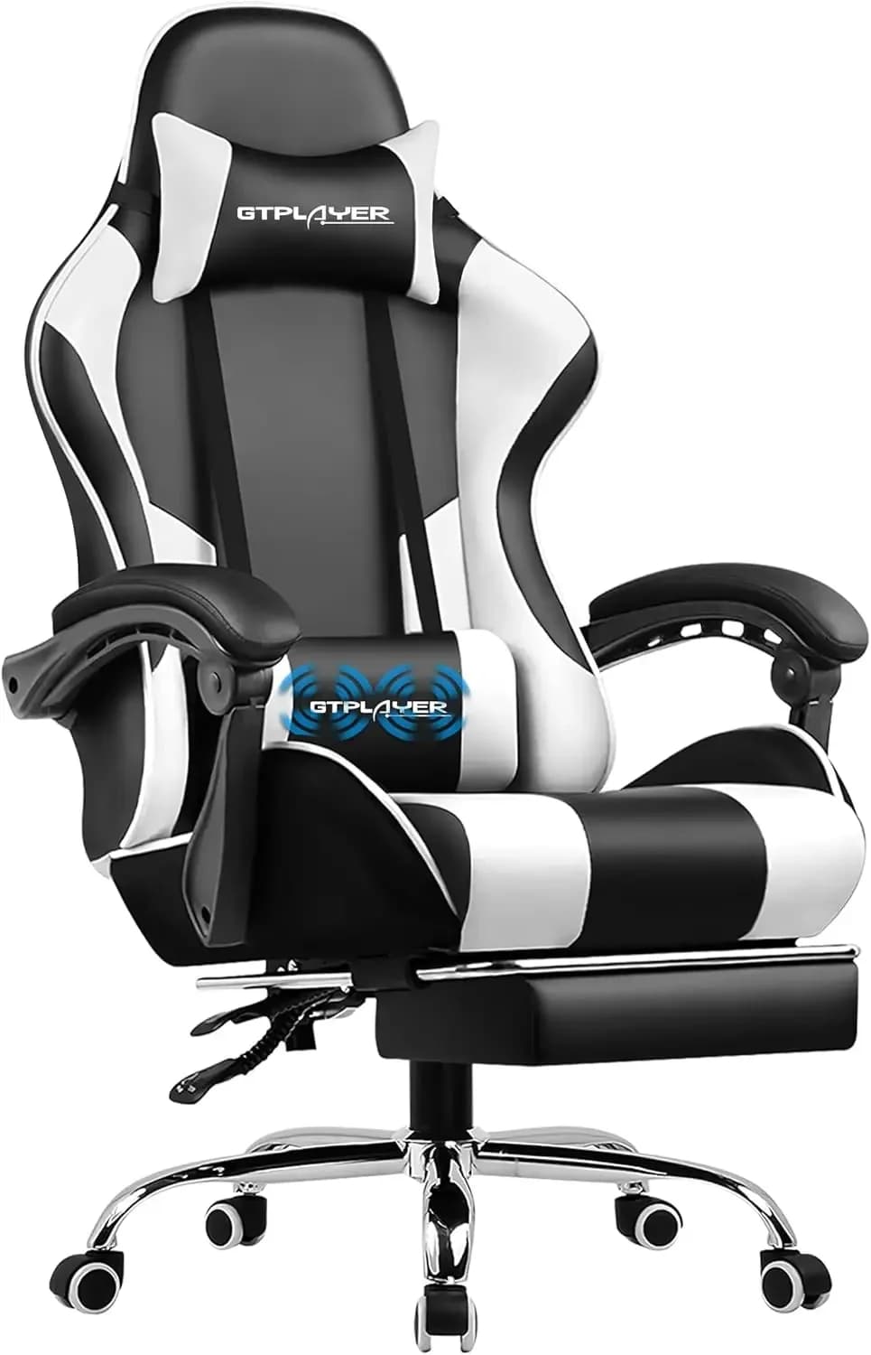 Sedia da Gaming, Sedia da Computer con Poggiapiedi e Supporto Lombare, Sedia da Gioco Regolabile in Altezza con Rotazione a 360° ° Sedile Girevole e Poggiatesta a