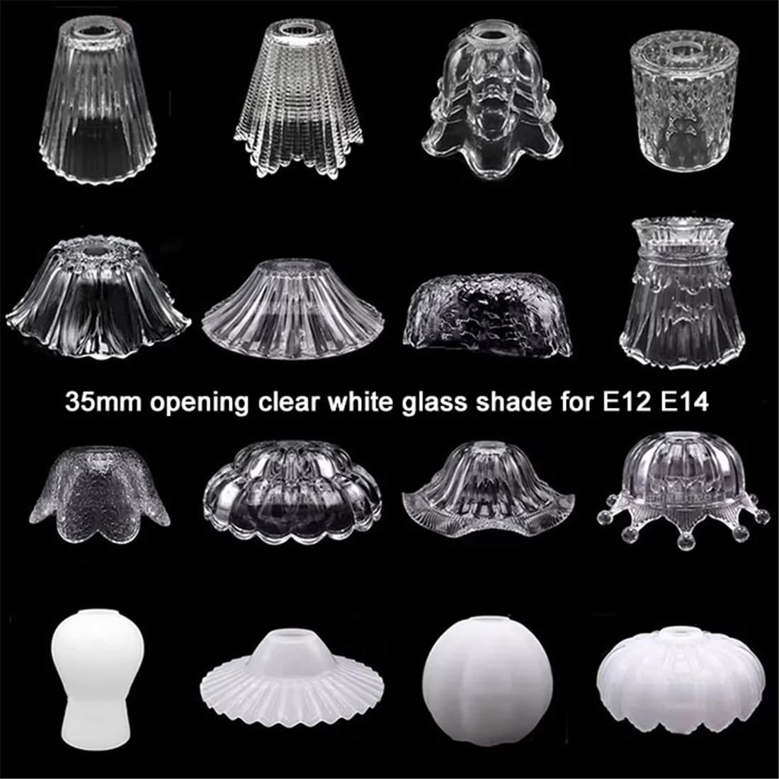 E14 glass flower-shaped lampshade for E12 screw socket, striped glass lampshade with white glazed crown for candle lamp