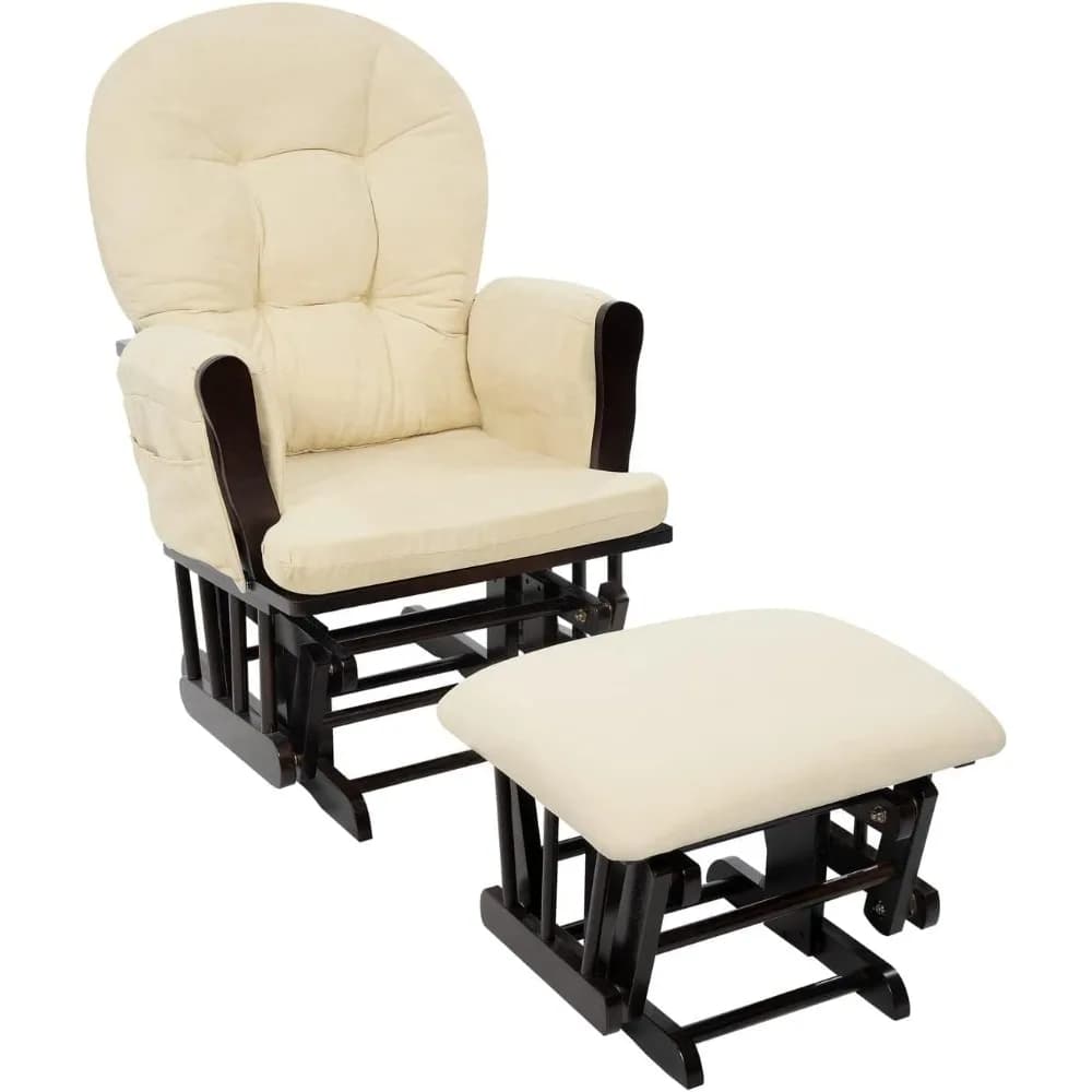 Set aliante e ottomano per asilo nido con movimento a dondolo liscio, braccioli ergonomici imbottiti con schienale alto, base in legno massello
