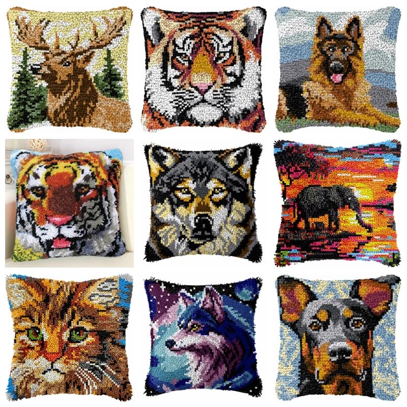 Feroce Tigre Gancio di chiusura Cuscino Smyrna Pacchetto Ganci per animali fai da te Tappeto lavorato a maglia Cuscino Ricamo Gancio di chiusura Tappeto Kit Decor