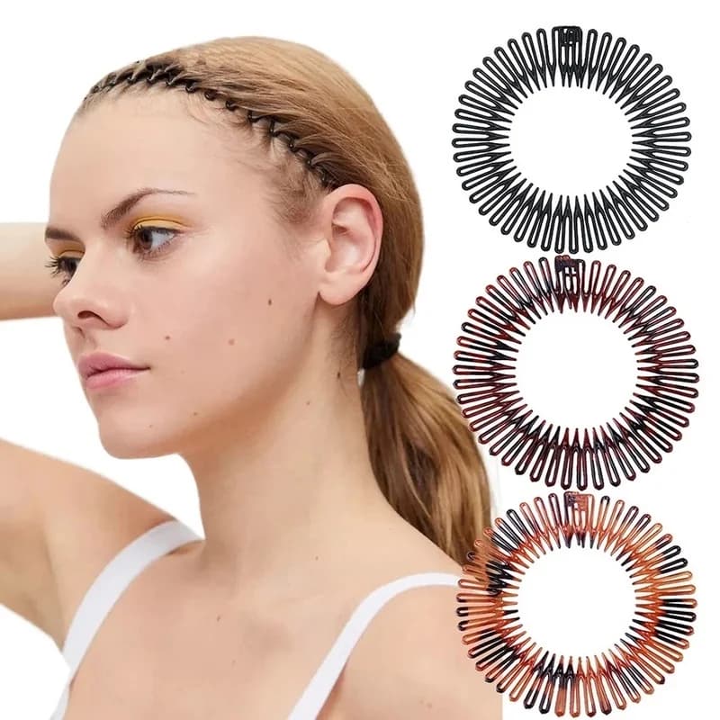 2 Pezzi Fascia per Capelli Elastica con Strass in Plastica a Cerchio Completo, Denti a Pettine Flessibili, Accessorio per Lavaggio Viso e Fissaggio Capelli