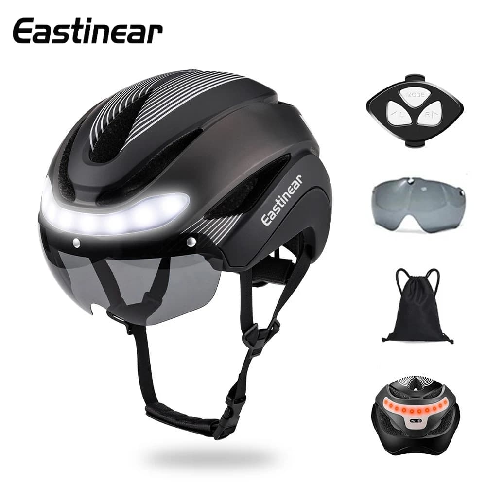 Street Bike Helmet Eastinear LED Lights with magnetic googles and visor sunshade Road Bike Helmet for Adults ultralight racing 400g