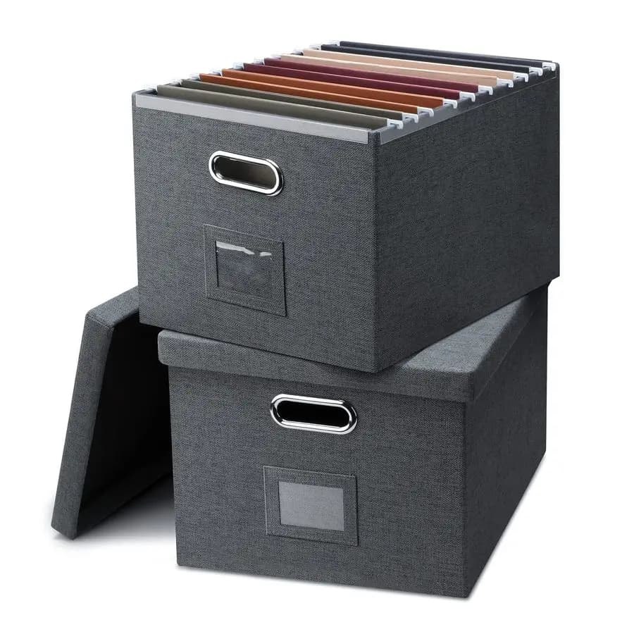 Organizer, Scatola portaoggetti pieghevole con coperchio per cartelle sospese formato Letter/Legal, Scatola decorativa in lino per documenti
