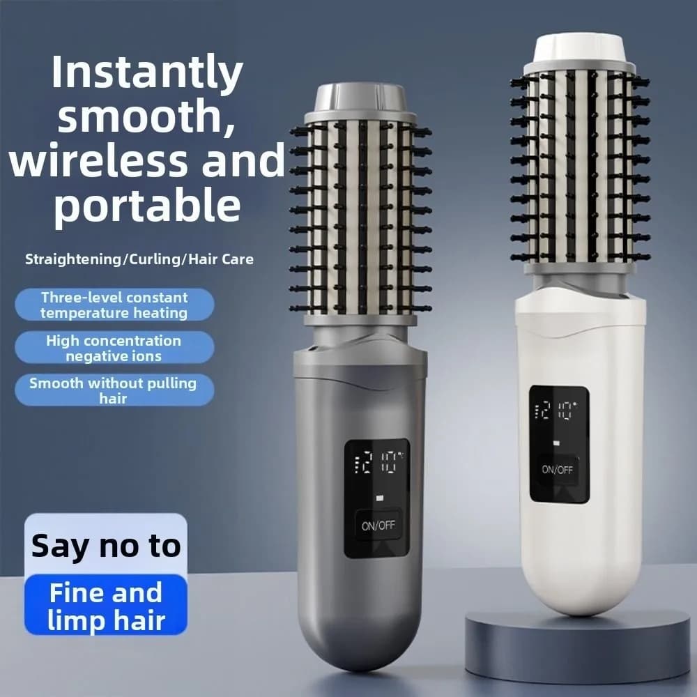 Wireless Ionian Smooth Brush, Portable, USB Rechargeable, 2 in 1 for Leasing and Wrinkling, Anti-Dnabling Hot Pettine for Hair Care