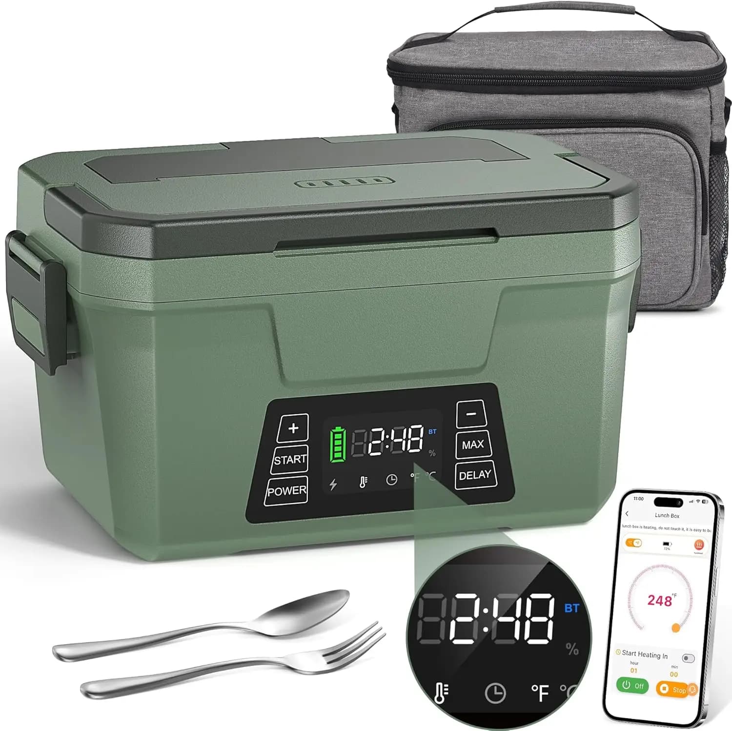 Portapranzo riscaldato senza fili ricaricabile con riscaldamento programmato, scaldavivande portatile per adulti, regalo di Natale ideale