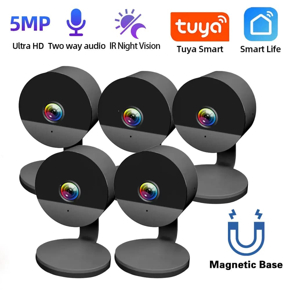 Telecamera Magnetica Wireless 5MP Tuya con Rilevamento Umano, Videocamera di Sorveglianza CCTV, Telecamera di Sicurezza WiFi Smart Life per Casa, Baby Monitor