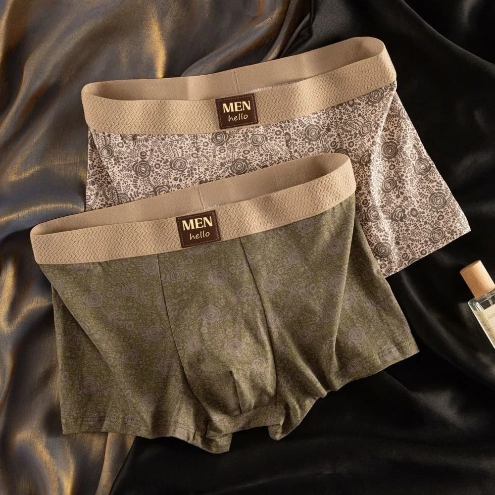 Comfortable Mid Waist Boxer Briefs Rose Floral Print Lingerie Men's Underwear Casual Classical Men's Boxers Sports Wear