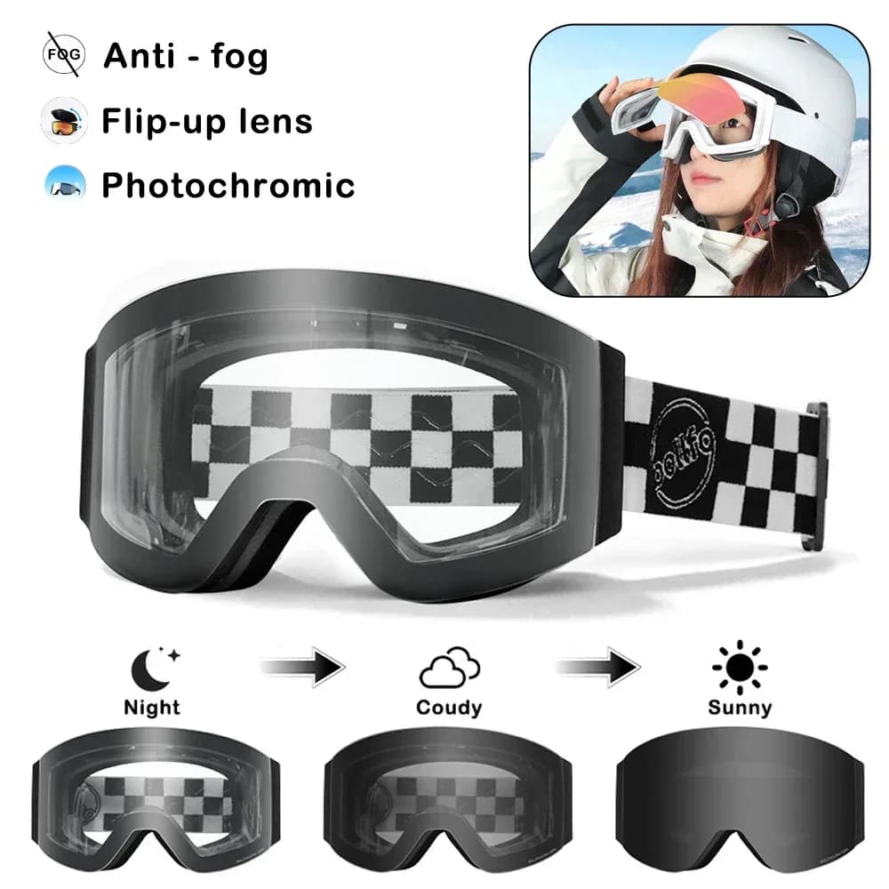 Occhiali da Sci e Snowboard BOLLFO con Lenti Fotocromatiche Antiappannamento, Occhiali da Neve Magnetici Cilindrici per Donna e Uomo