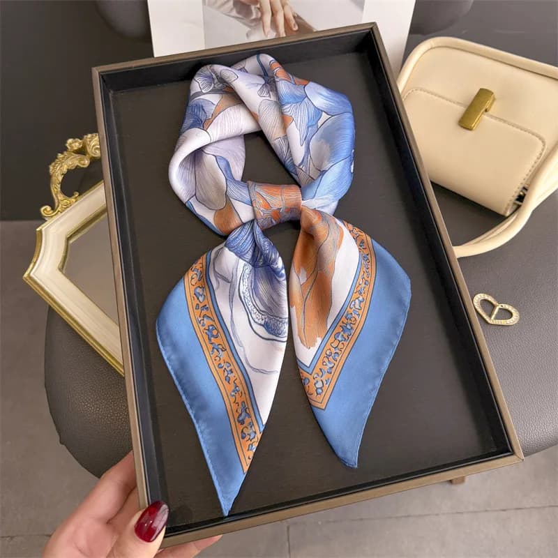 2026 New Floral Print Hijab Silk Square Scarfs for Women Suitable All Seasons Decoration Neck Ties Kerchief Bandana Neckerchief