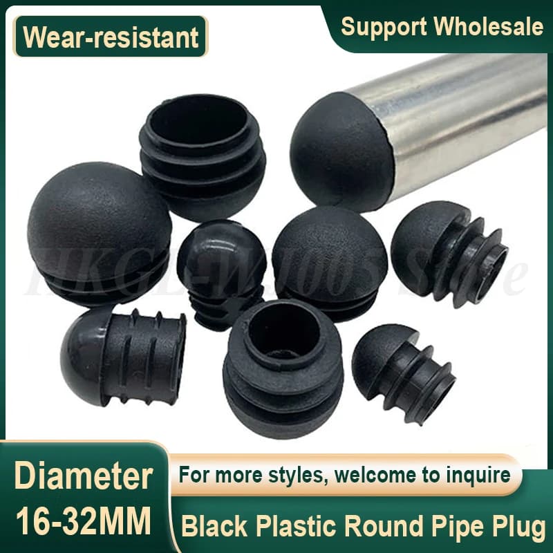 Tappo per tubo tondo in plastica nera Tappi terminali a cupola Antiscivolo Gamba della sedia Copertura antipolvere Protezione per pavimento Tappetino per mobili 16-32mm