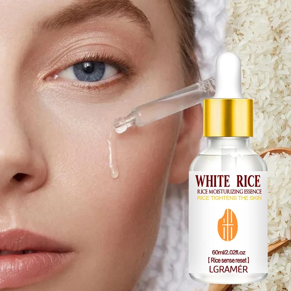 LGRAMER Essenza di riso, Siero viso idratante sbiancante per la rimozione delle lentiggini Riduzione delle rughe, Adatto a tutte le stagioni, Cura della pelle