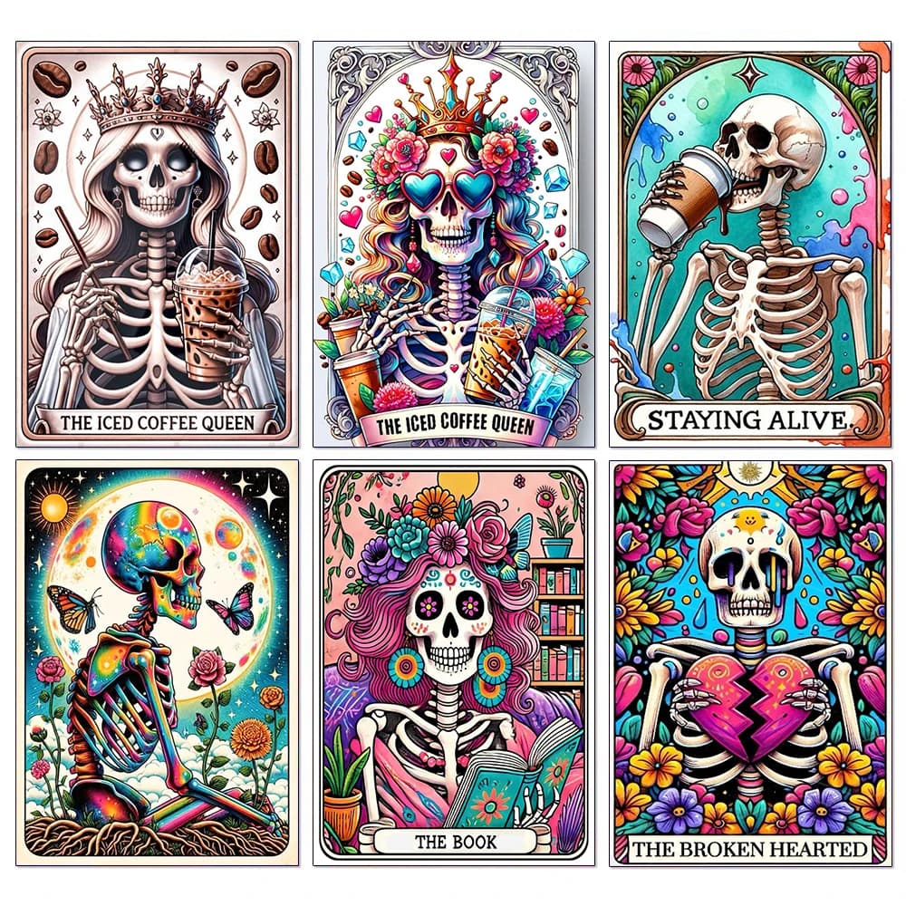 New Series Skull Art Diamond Painting Tarot Skull Woman Cross Stitch Kit DIY Halloween Home Decoration Handmade Gifts