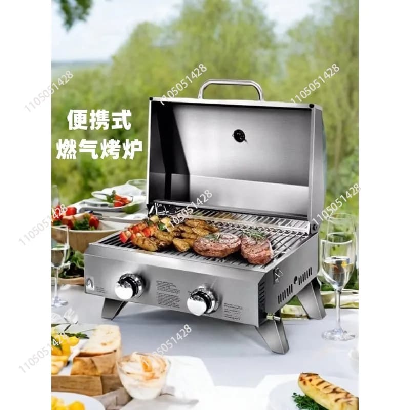 Fornello da Campeggio Portatile Antivento a Gas, Griglia per Picnic all'Aperto, Barbecue Domestico Stile Americano