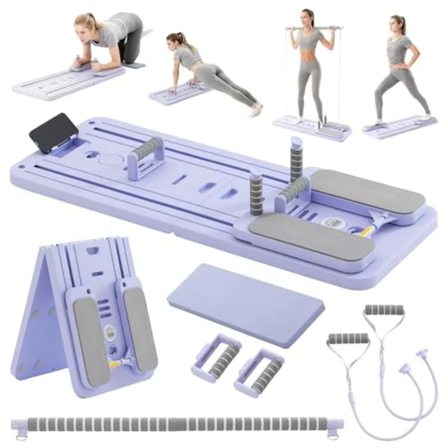 Tavola Pilates per Uso Domestico, Set Reformer Pieghevole con Bande di Resistenza, Attrezzatura Fitness Professionale Tutto-in-Uno