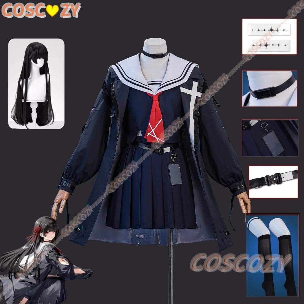 Chisa Wuthering Waves Cosplay Costume Wig Uniform Jacket Copricapo Tattoo Stickers Socks Halloween party Accessories for women and girls