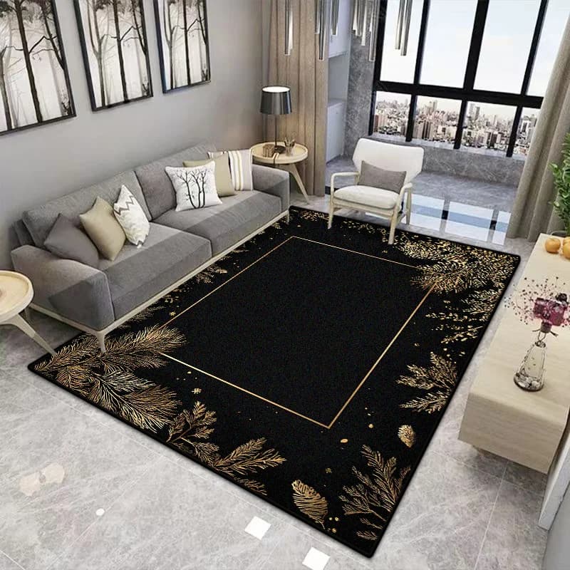 Black Gold Christmas CARPET FOR LIVE ROOM Luxury Home Decoration Large Area Rugs Washable Antiskid Lounge Floor Mats Bedside