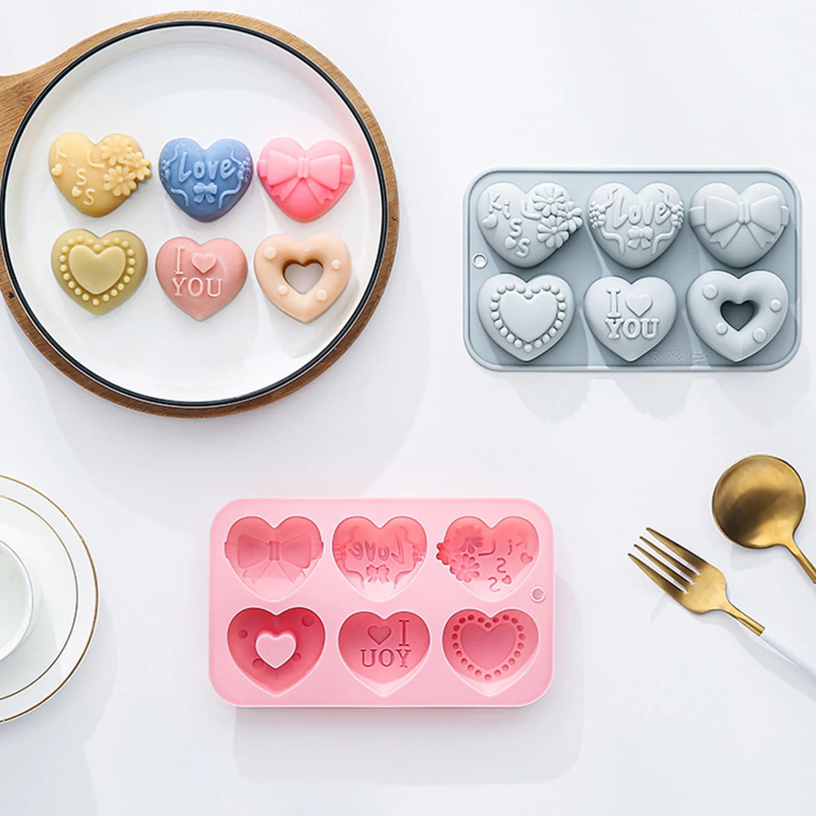 Stampo in Silicone a Forma di Cuore, 6 Forme, Materiale per Alimenti, Facile da Sformare per Cubetti di Ghiaccio, Cioccolato, Caramelle, Sapone
