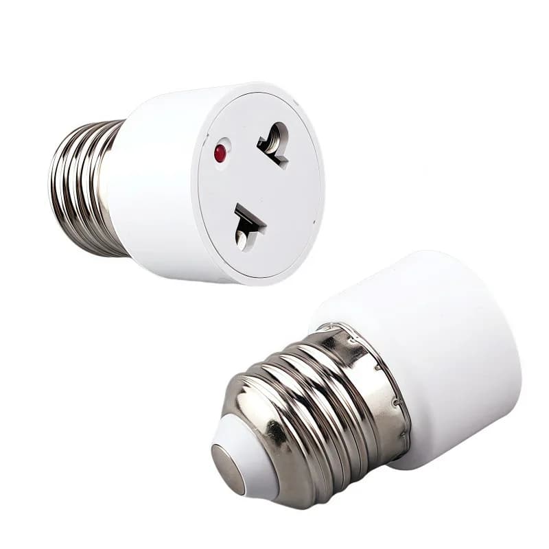 "E27 to 2-Pin Plug Adapter with US/EU Flat & Round Prongs, Swivel Light Socket Converter, Adjustable Angle Lamp Holder for Bulb
