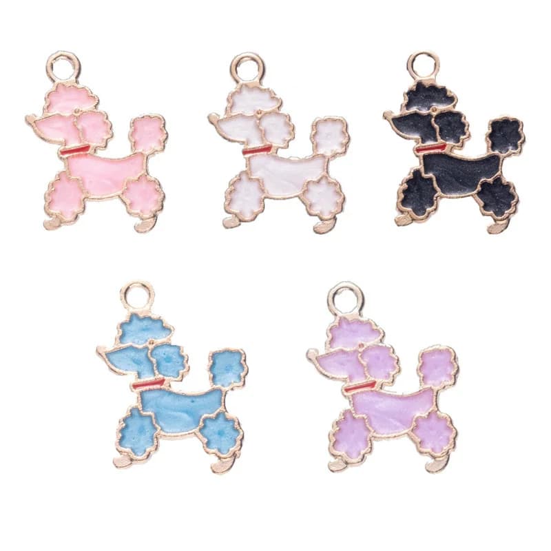 5 Pezzi Accessori per Gioielli Fai da Te con Effetto Goccia d'Olio, in Lega con Perle, a Forma di Cane Teddy, Cinque Colori, per Collane e Portachiavi