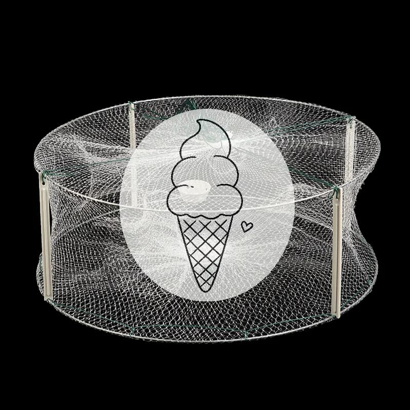 (LA).[LA]1Pc 4 Holes Foldable Fishing Shrimp Fish Crab Bait Net Trap Crayfish Lobster Fishnet Cast Dip Cage Fish Trap Cast