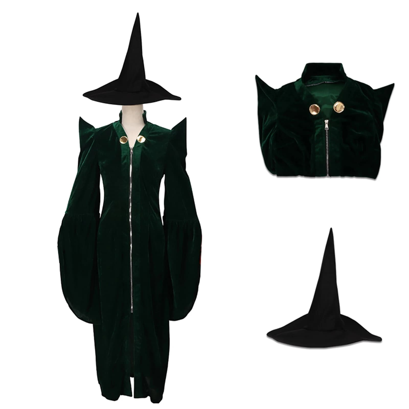 Costume da professore per donne adulte Mantello di velluto Mantello Abito da mantello Cappello da strega nero Strega Halloween Cospaly