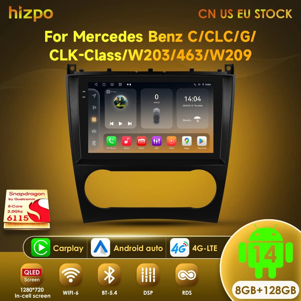 Hizpo 9 "lettore multimediale per auto per Mercedes Benz CLC W203 classe C C180 C200 CLK200 CLK W209 2Din Android GPS AutoRadio Carplay