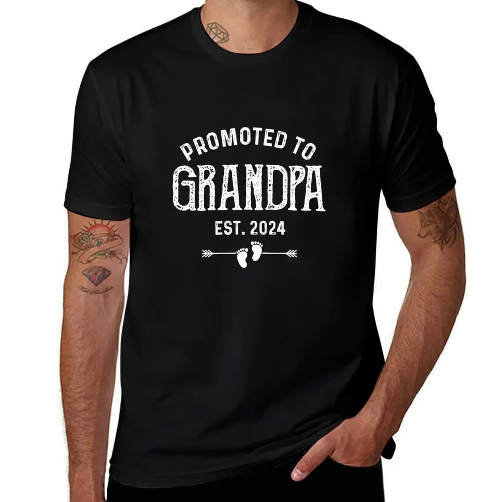 T-shirt Promoted To Grandpa 2024, maglietta grafica alla moda per uomo