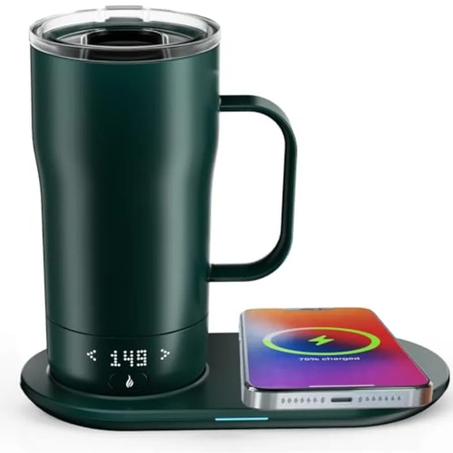 18 Oz Smart Coffee Cup with Temperature Control, App Connection, LED Display, Yellow Green, 5-10 Hours Autonomy