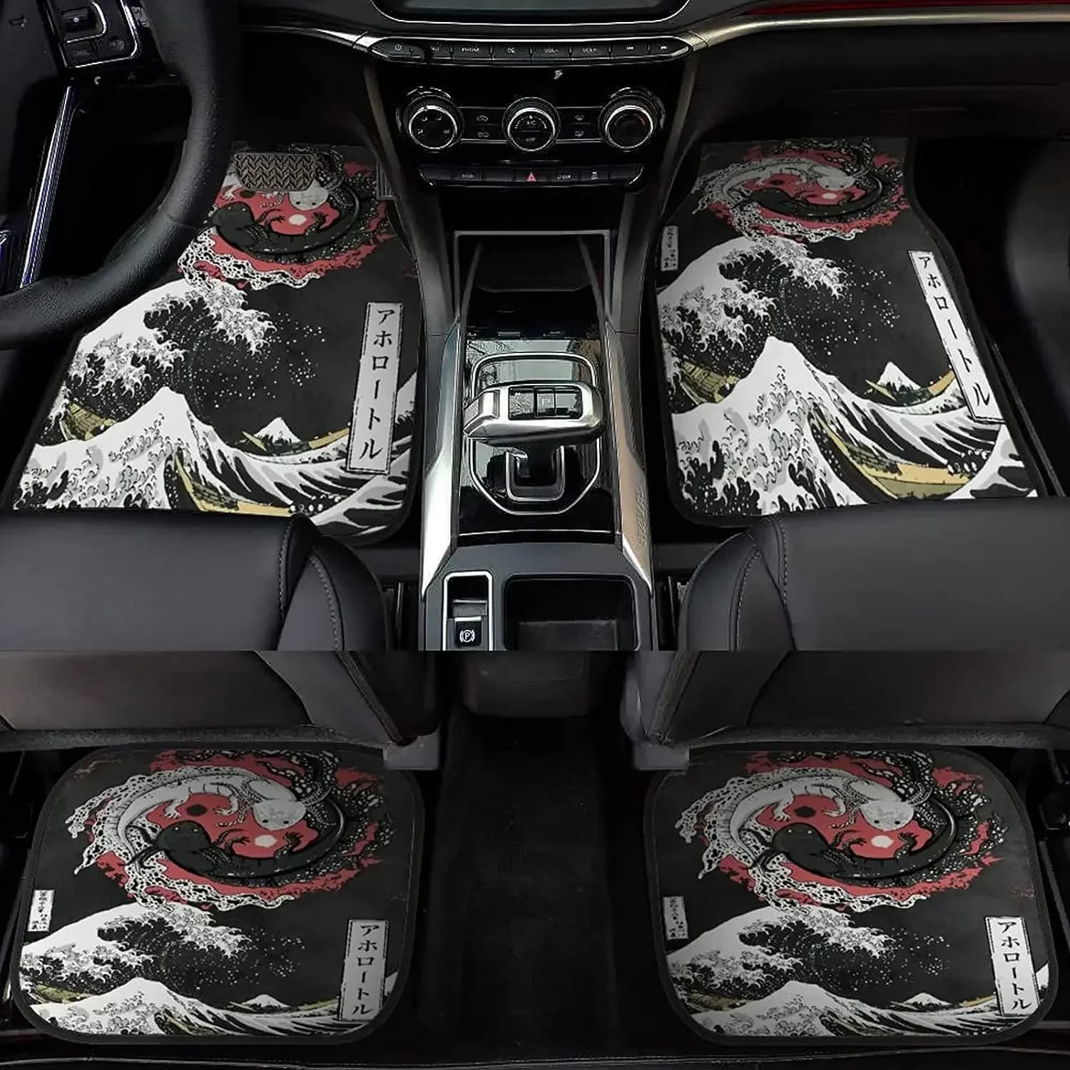 Tappetini per auto Yin Yang onda giapponese Tappetini per auto universali Tappetini per auto morbidi e impermeabili alla moda Anteriore e posteriore 4 pezzi