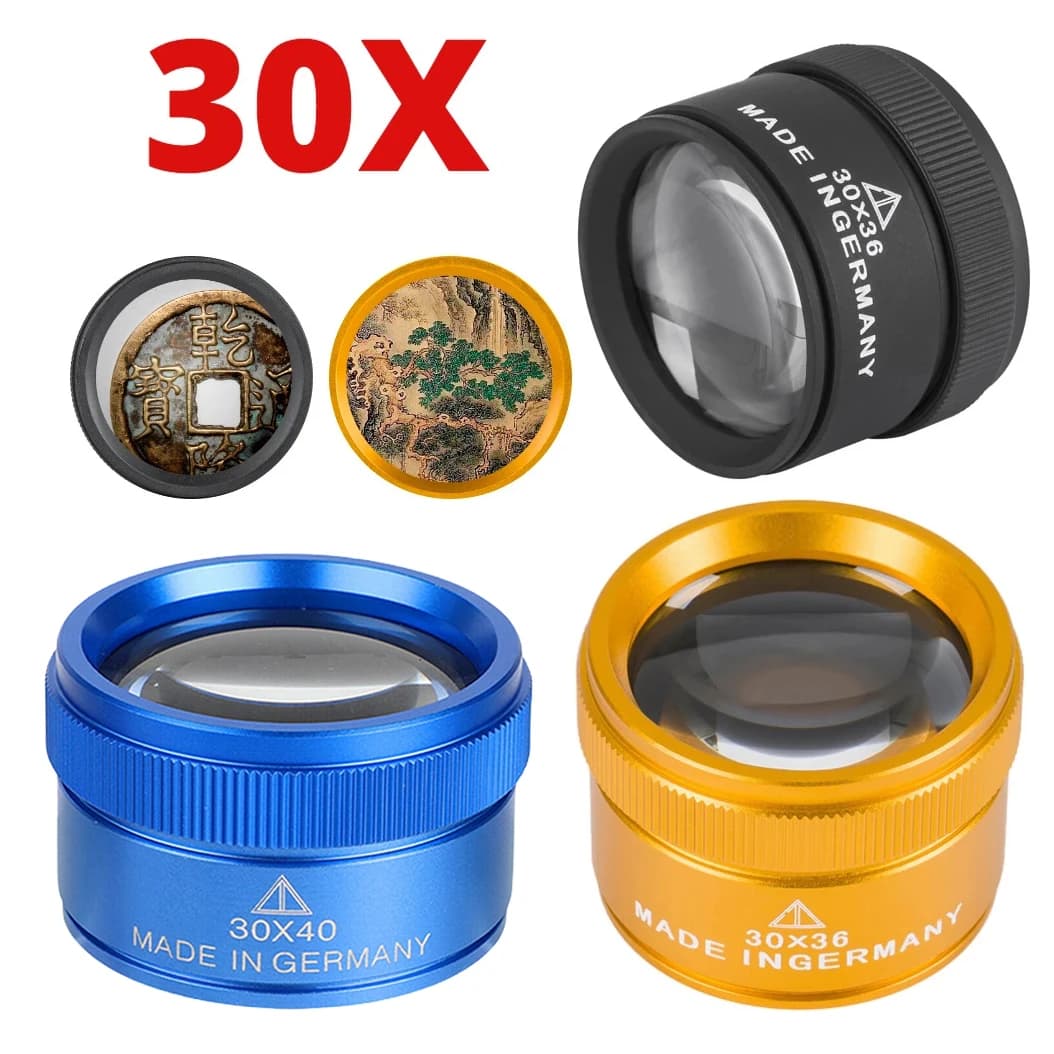 Lente d'ingrandimento 30X 36mm per lavori di precisione, monoculare ottico, lente d'ingrandimento per orologi, lente d'ingrandimento portatile per monete, francobolli, gioielli, lente d'ingrandimento tascabile