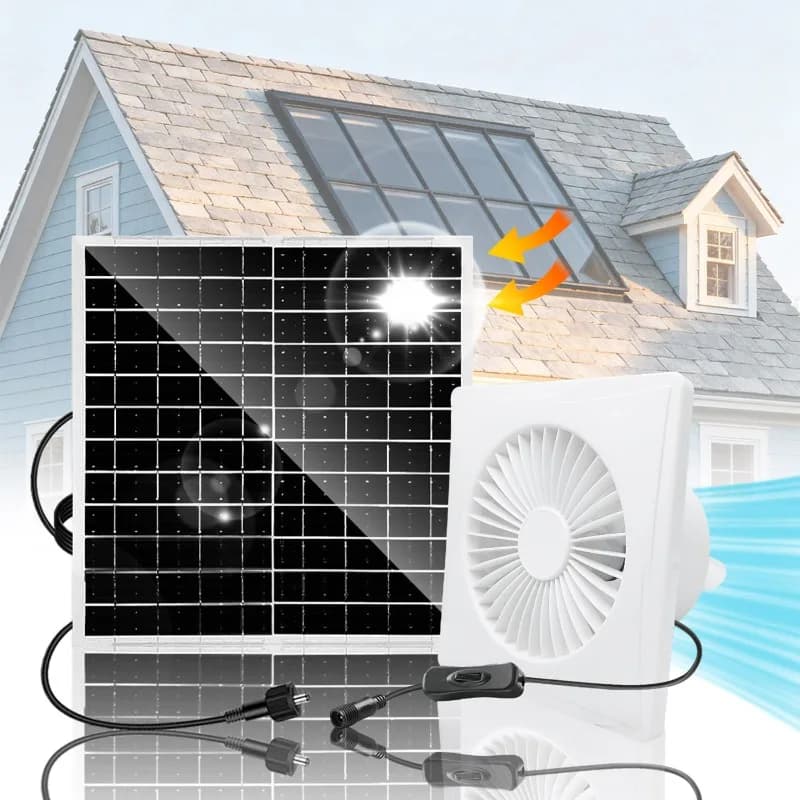Estrattore di flusso assiale solare brushless ricaricabile con pannelli solari da 20 W per cucine e case