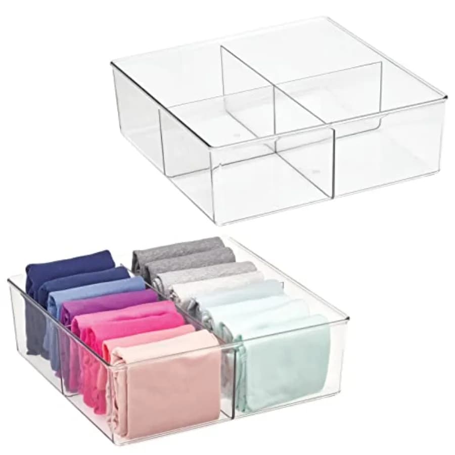 Contenitore di Plastica con 4 Scomparti per Cassetti e Armadi - Organizer per Sciarpe, Calzini, Cravatte, Reggiseni e Biancheria Intima - Organizer per Vestiti