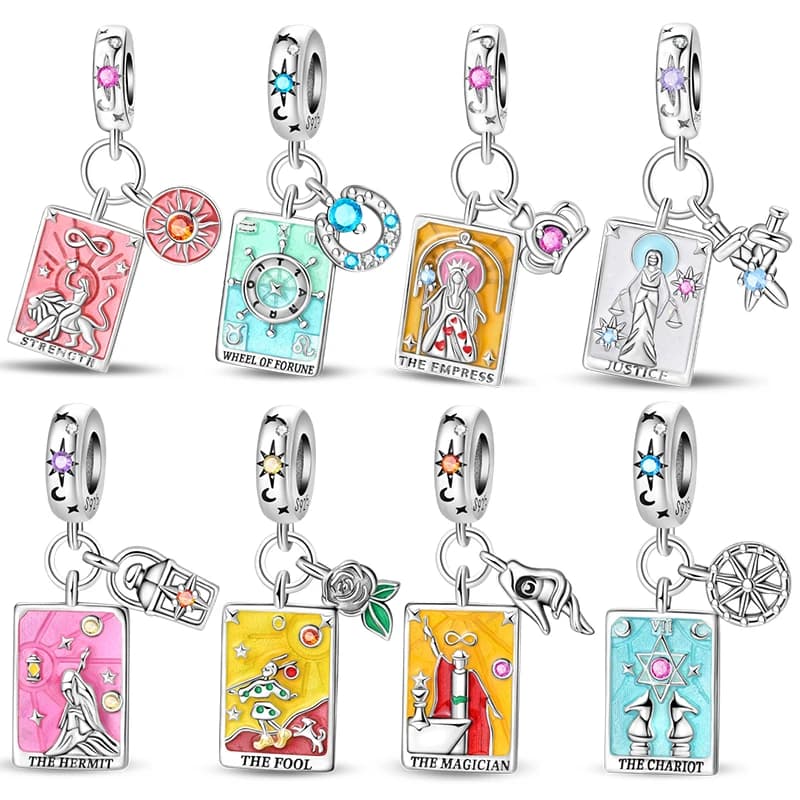 Hot Sale Tarot Card Charm Beads Enamel Dangle Charms Fit 3mm Bracelet Necklace For Women Pendant Luxury DIY Jewelry Making Gift